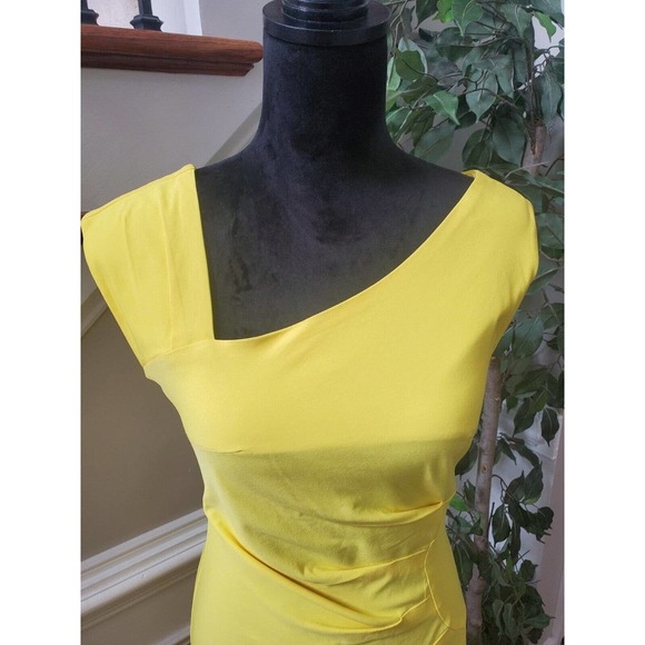 Muxxn Women's Yellow Retro 1950s Asymmetrical Neck Knee Length Pencil Dress M - Picture 3 of 10